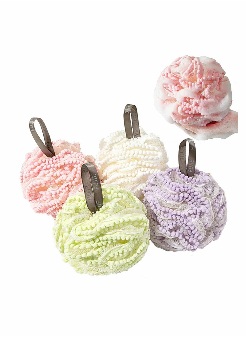 4Pcs Bath Loofahs Shower Puff Ball Flower Loofah Sponge Exfoliating Body Scrubber Pouf for Kids Men Women Delicate Skin