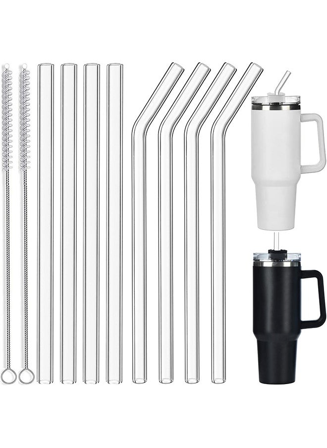 8 Pack Clear Glass Drinking  Straws for Stanley 40 oz u0026 30 oz, Also Suitable for Hot Tea, Juice, and Coffee - 12 Inches Long with 2 Cleaning Brushes