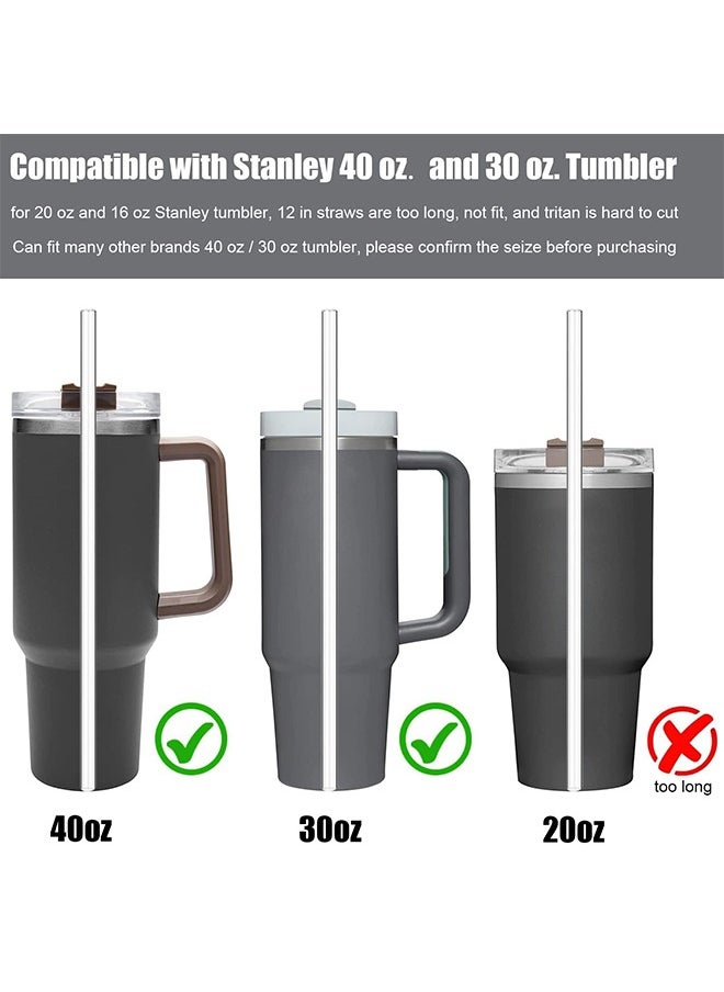 8 Pack Clear Glass Drinking  Straws for Stanley 40 oz u0026 30 oz, Also Suitable for Hot Tea, Juice, and Coffee - 12 Inches Long with 2 Cleaning Brushes