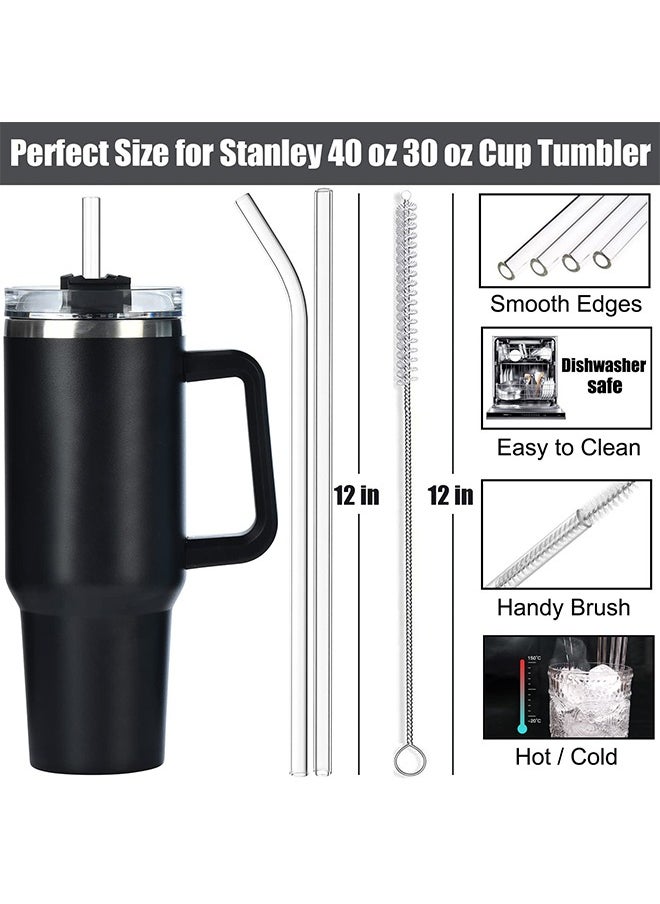 8 Pack Clear Glass Drinking  Straws for Stanley 40 oz u0026 30 oz, Also Suitable for Hot Tea, Juice, and Coffee - 12 Inches Long with 2 Cleaning Brushes