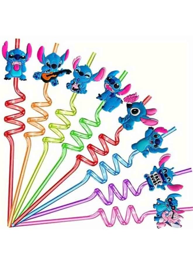 8Pcs Reusable Drinking Straws, 8 Designs Cartoon Birthday Party Supplies and Party Decorations for Kids and Adults For all parties