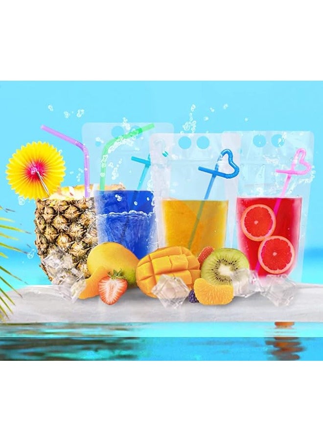 20 Pcs Drink Pouches Clear Drink Bags with Disposable Plastic Straws Smoothie Bags Juice Bags Double Zipper Handheld Translucent Stand-up Frozen Drink Pouches with Straws