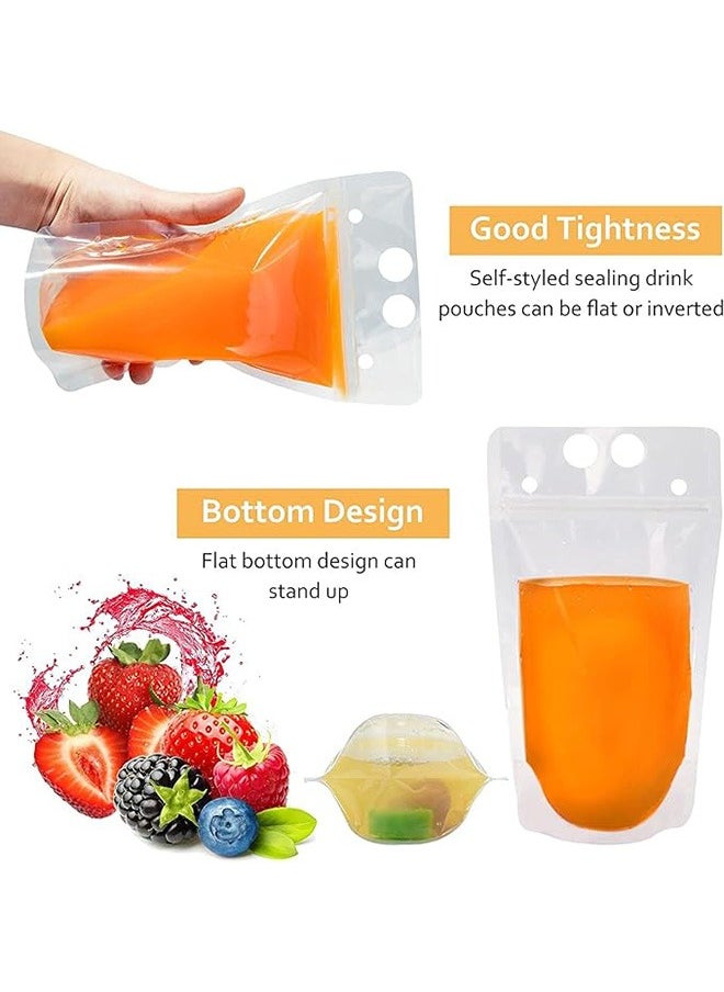 20 Pcs Drink Pouches Clear Drink Bags with Disposable Plastic Straws Smoothie Bags Juice Bags Double Zipper Handheld Translucent Stand-up Frozen Drink Pouches with Straws