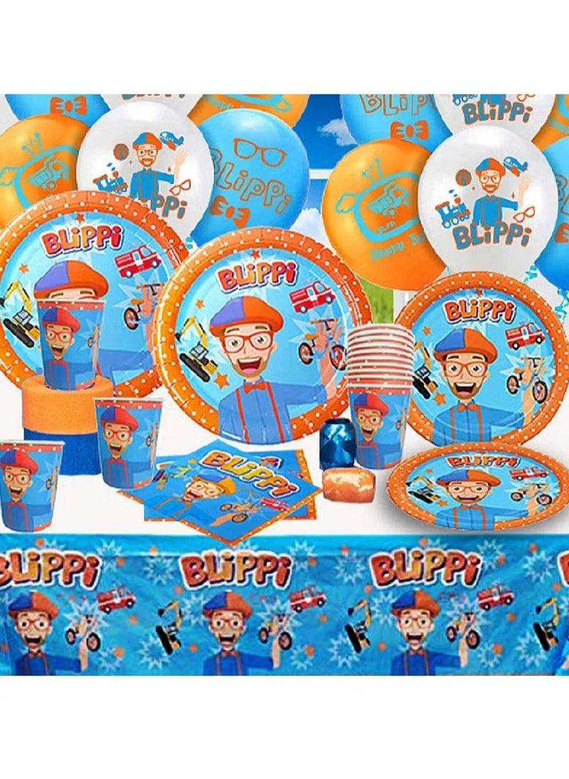Blippi Theme Party Set - 86 Pieces, Vibrant Design, Easy Cleanup, Ideal for Kids (12 Months+), Blue