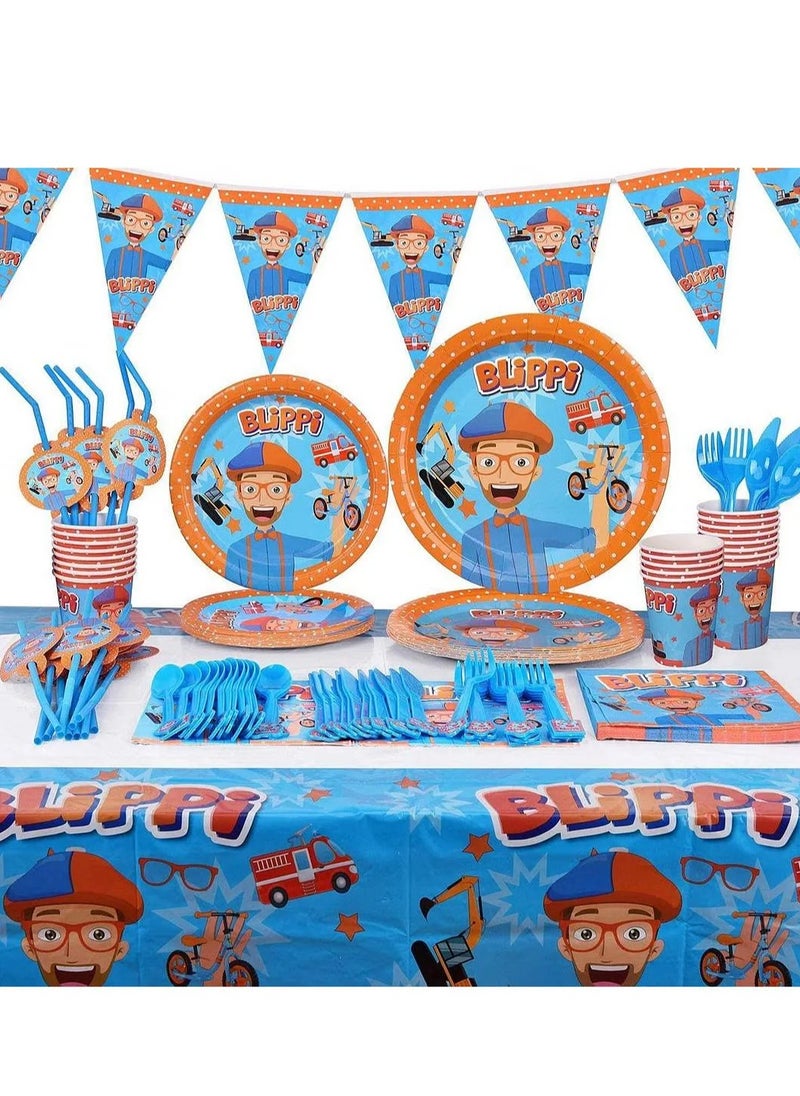 KR Blippi Theme Party Set - 86 Pieces, Vibrant Design, Easy Cleanup, Ideal for Kids (12 Months+), Blue