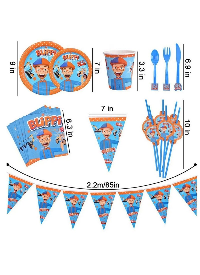 Blippi Theme Party Set - 86 Pieces, Vibrant Design, Easy Cleanup, Ideal for Kids (12 Months+), Blue