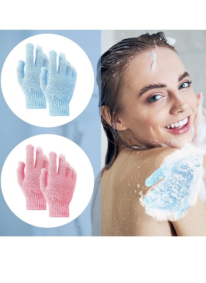 2 Pairs Bath Mitts For Shower Natural Loofah Exfoliating Washing Mitts For Body And Face, Dead Skin Removal, Double-Sided MicroFiber Shower Body Mitts For Adults And Kids