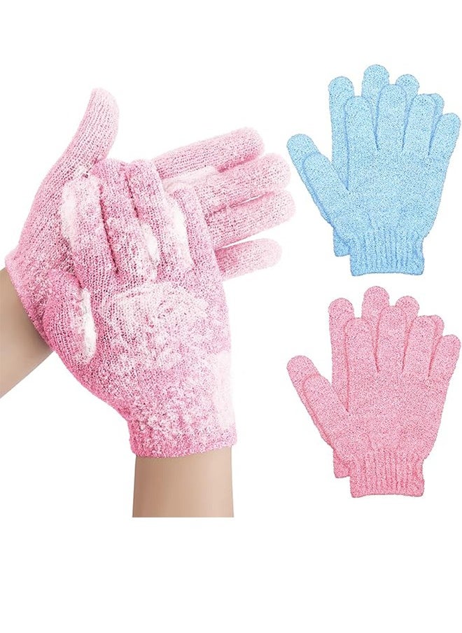 2 Pairs Bath Mitts For Shower Natural Loofah Exfoliating Washing Mitts For Body And Face, Dead Skin Removal, Double-Sided MicroFiber Shower Body Mitts For Adults And Kids