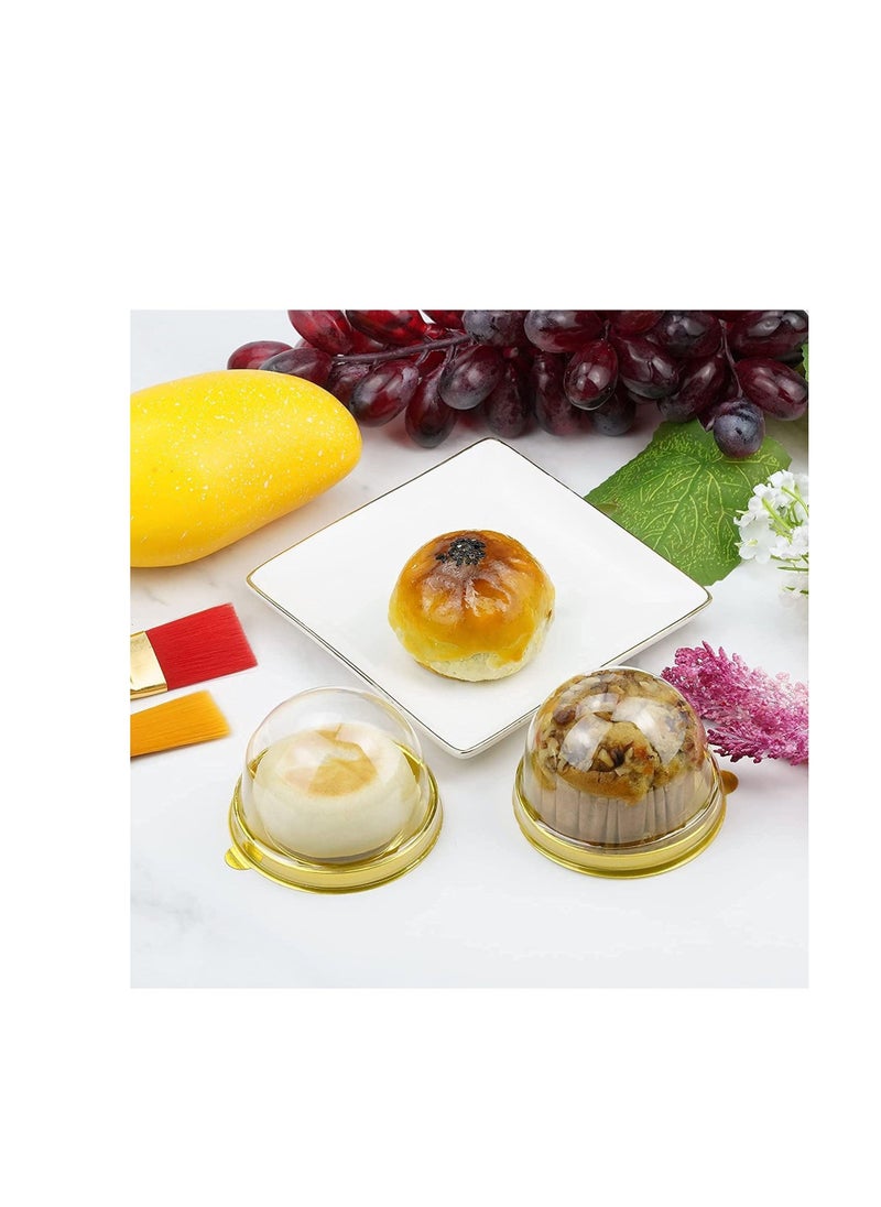 50 Packs of Mini Cake Box, Clear Plastic Cookies Muffins Dome Box Mooncake Box with with Clear Dome for Wedding Birthday Party Small Cupcakes, Desserts and Candy Display(Gold)