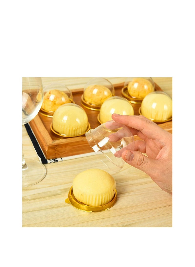 50 Packs of Mini Cake Box, Clear Plastic Cookies Muffins Dome Box Mooncake Box with with Clear Dome for Wedding Birthday Party Small Cupcakes, Desserts and Candy Display(Gold)