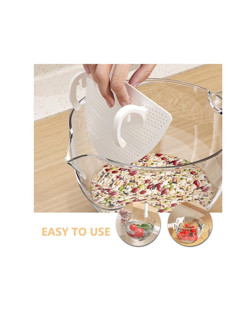 Plastic Rice Washing Bowl with Strainer, 2 Pcs Heavy Duty Rice Washer Strainer Colander with Handle, Filter Strainer Basket for Cleaning Vegetable, Fruit, Pasta, Beans, Transparent