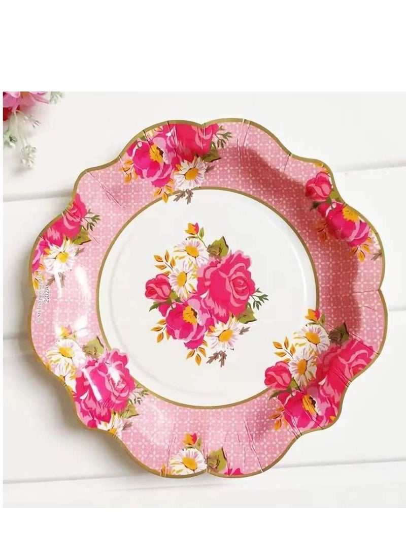 36 Pack of Talking Tables Paper Plates, Afternoon Tea Vintage Floral Paper Plates for Birthday Party, Baby Shower, Wedding and Anniversary, Disposable Tableware in Pastel Colors, Pink, 8.6