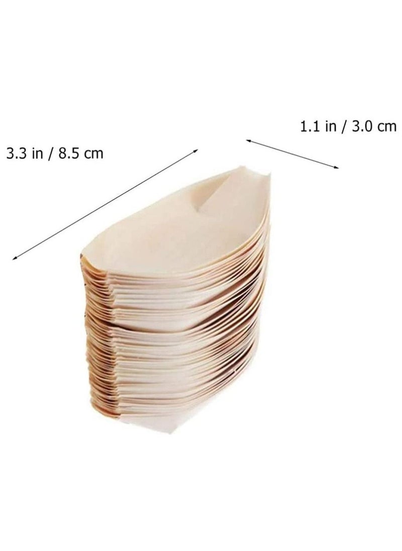 50 pcs Disposable Wood Boat Dishes Plates Wooden Snack Bowls Food Serving Tray Japanese Sashimi Sushi Boat, 3 Inches