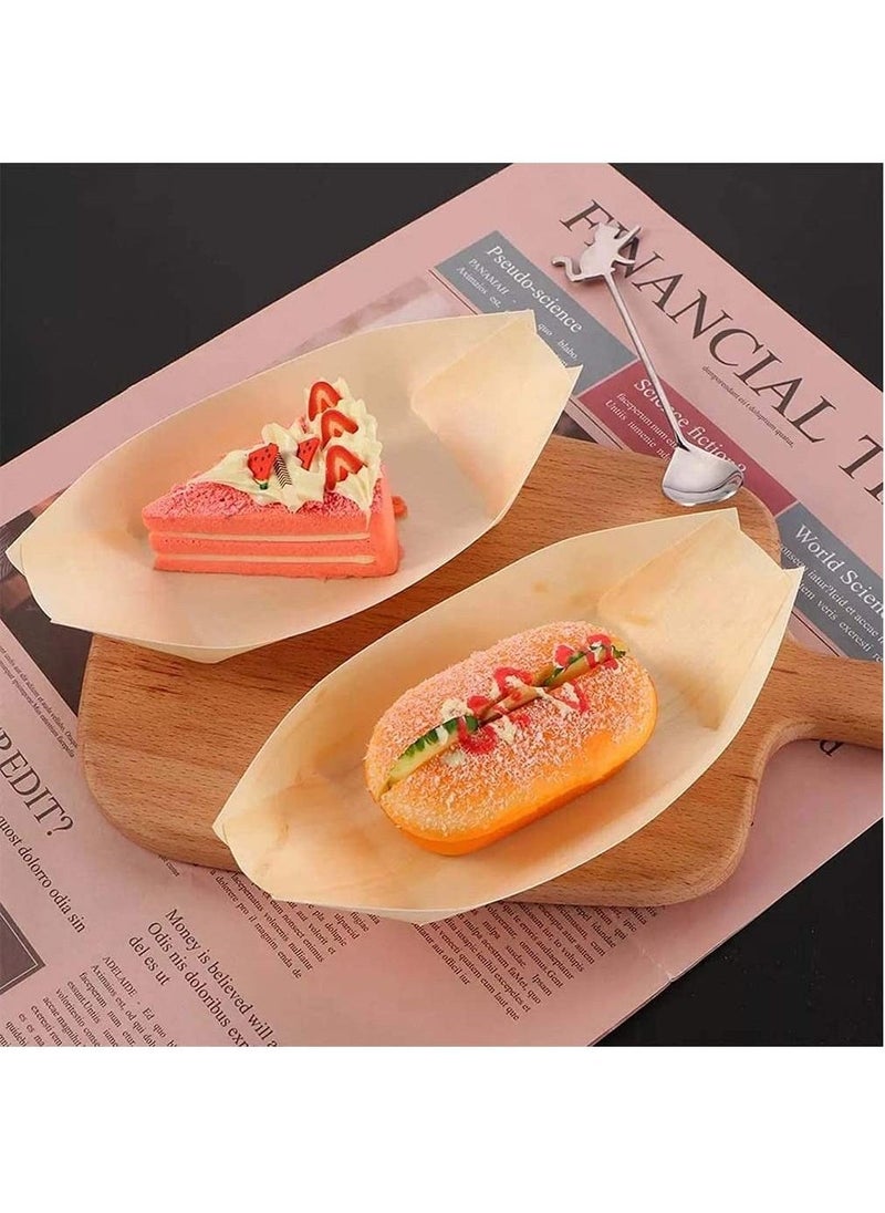 50 pcs Disposable Wood Boat Dishes Plates Wooden Snack Bowls Food Serving Tray Japanese Sashimi Sushi Boat, 3 Inches