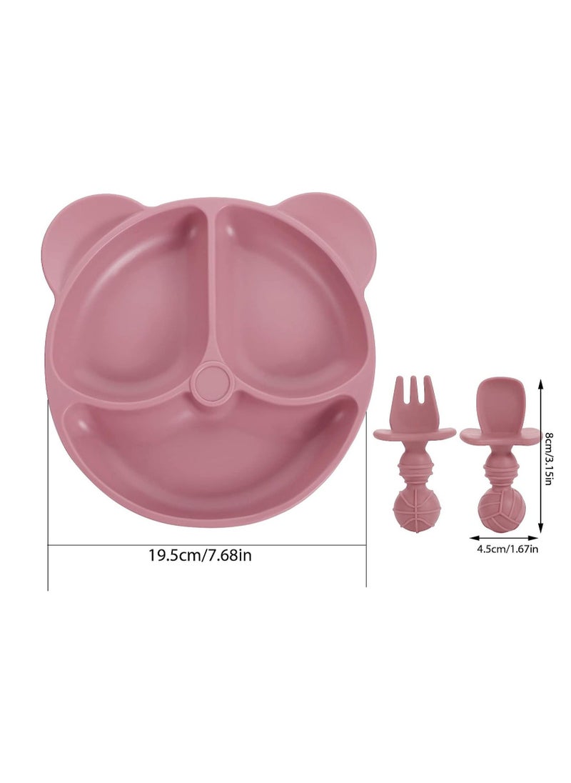 Baby Suction Plate Silicone Toddler Plates Baby Weaning Plate Divided Dishes with Spoon Fork Fits for Most Highchairs Trays Self Feeding Training Dishwasher Microwave Safe