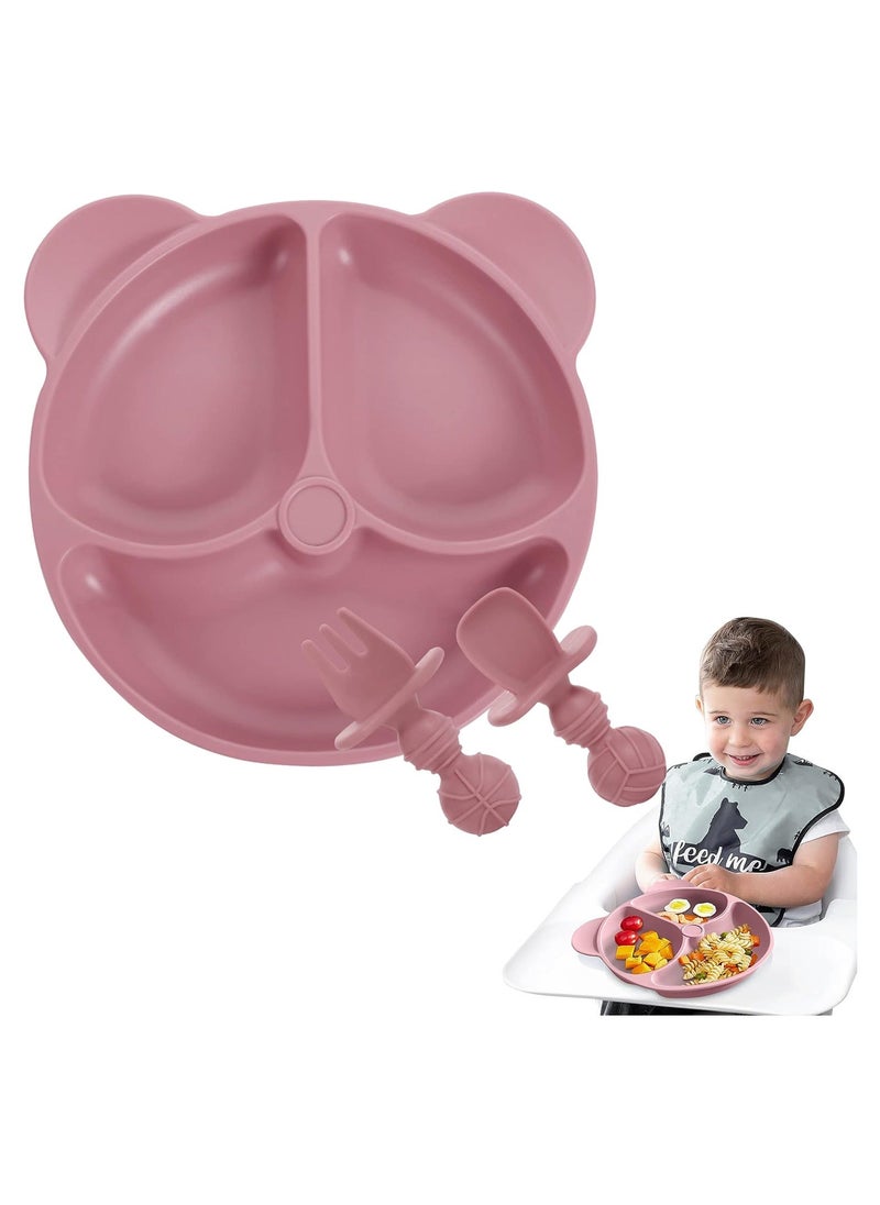 Baby Suction Plate Silicone Toddler Plates Baby Weaning Plate Divided Dishes with Spoon Fork Fits for Most Highchairs Trays Self Feeding Training Dishwasher Microwave Safe