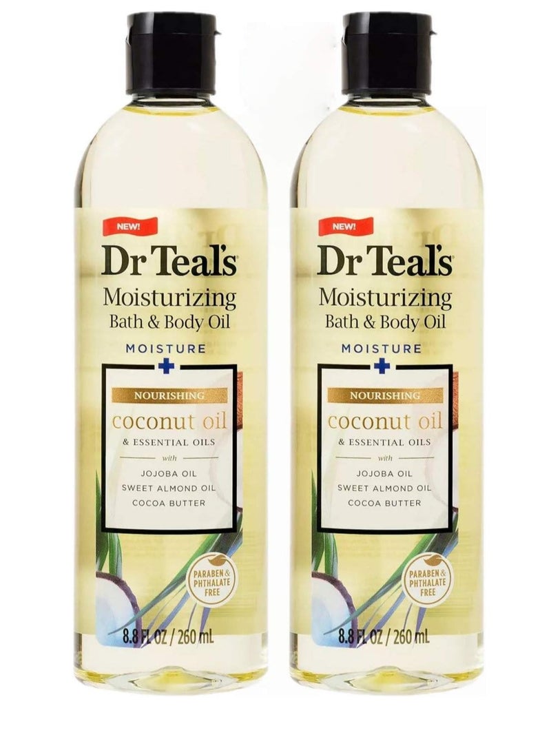 Dr. Teals Coconut Bath & Body Oil Gift Set (2 Pack, 8.8oz Ea.) - Nourishing Coconut Essential Oils Blended with Sweet Almond Oil & Cocoa Butter - Paraben & Phthalate Free - at Home Spa Kit