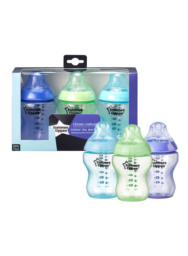 Closer To Nature Feeding Bottle, Phthalate Free And BPA Free, Pack Of 3, 260 Ml - Assorted