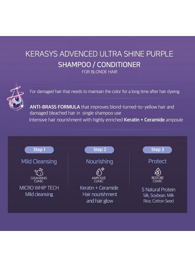 Advanced Keratin Ceramide Ampoule Clinic For Blonde Hair Ultra Shine Purple 6.7 Fl Oz / 200 Ml (Shampoo + Conditioner Set)