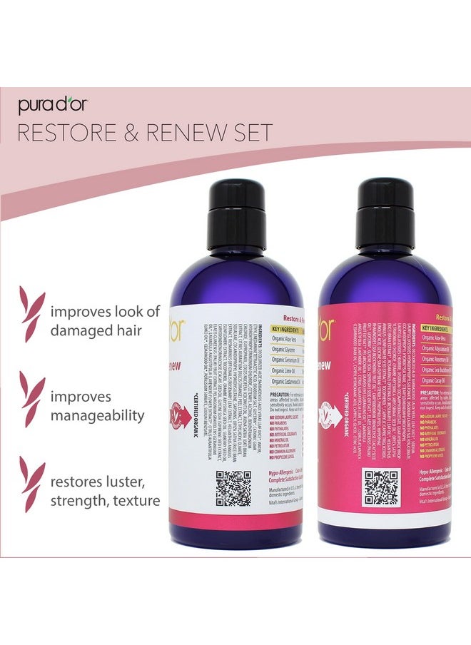 Restore & Renew Shampoo And Conditioner Set For Strong, Healthy, And Nourished Hair With Organic Aloe Vera, Rosemary, Sea Buckthorn, Cacay, Coconut, Seaberry & Cedarwood