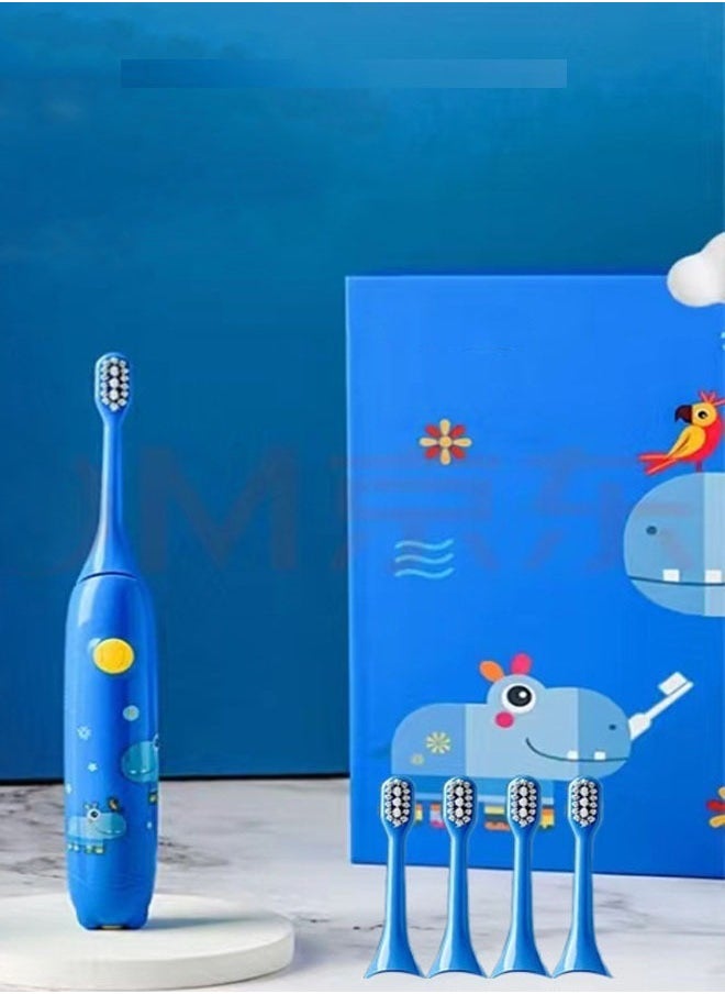 Children's Electric Toothbrush Super Soft Waterproof Teeth Cleaning Artifact Battery Powered (4 Heads)