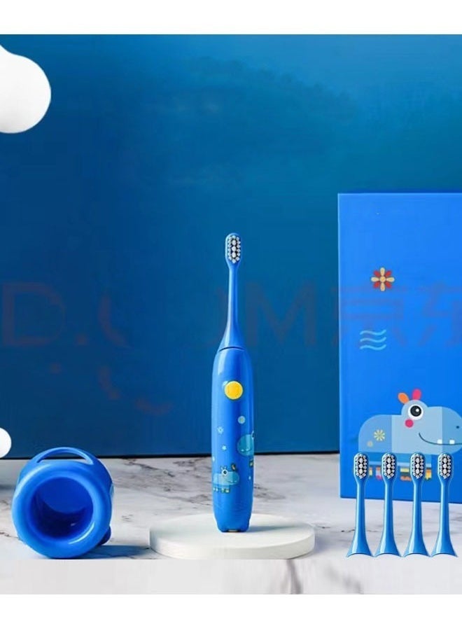 Children's Electric Toothbrush Super Soft Waterproof Teeth Cleaning Artifact Battery Powered (4 Heads)