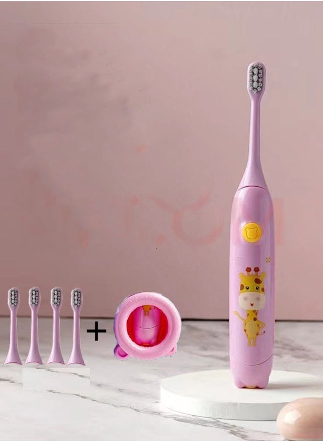 Children's Electric Toothbrush Super Soft Waterproof Teeth Cleaning Artifact Battery Powered (4 Heads)