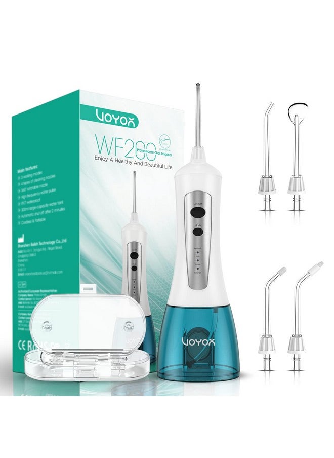 Water Flosser Oral Irrigator Cordless Rechargeable Dental Water Jet Flosser With 3 Working Modes, Ipx7 Waterproof For Teeth, Brace, Bridges Care Wf200 (Blue)