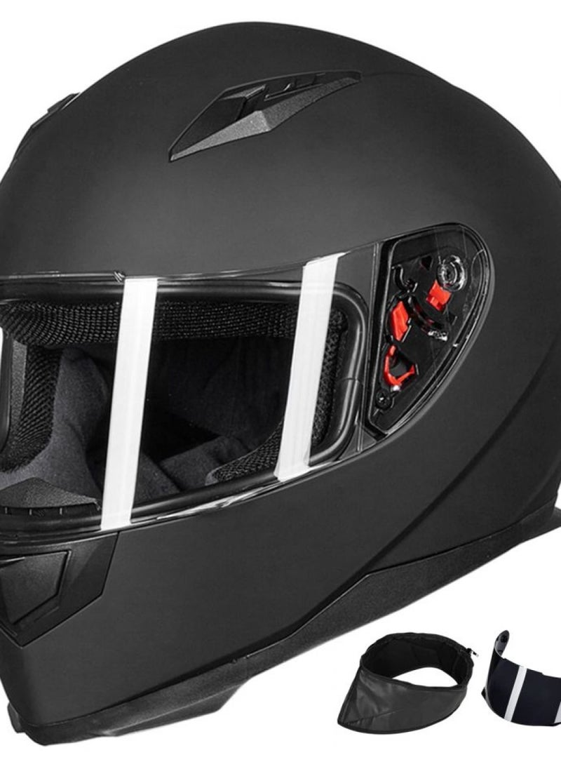 ILM Full Face Motorcycle Street Bike Helmet with Removable Winter Neck Scarf + 2 Visors DOT Model-JK313 (M, Matte Black)