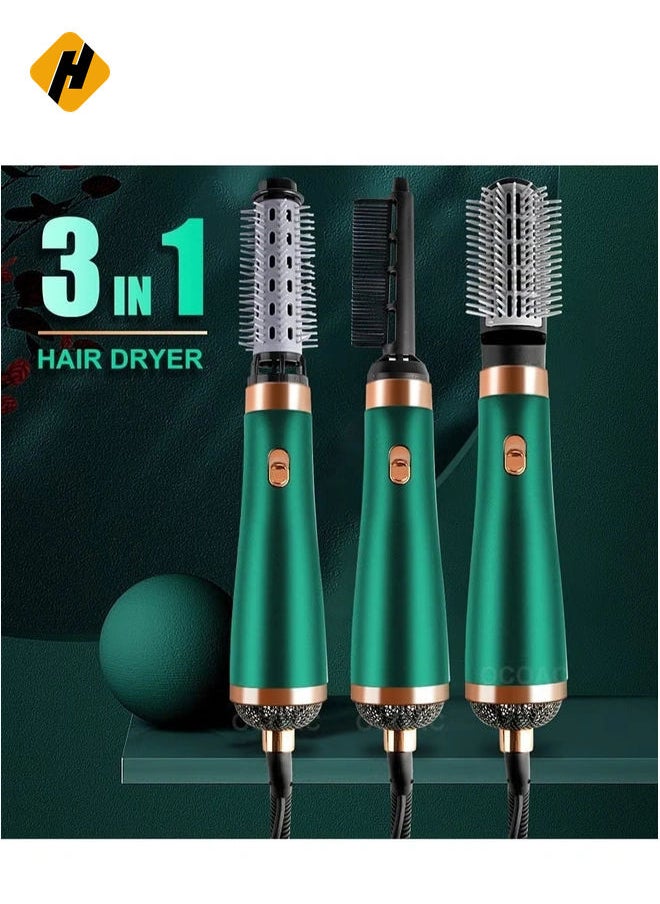 3 in 1 Hair straightener brush for hair dryer brush electric Comb Curler Hairdryer Brush rotating Straightening brush (Green)