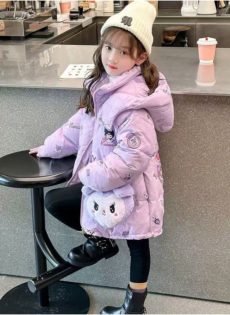 2024 Winter New Down Jacket Children's Medium length Hooded Stand up Collar Thickened Windproof Duck Down Bread Coat