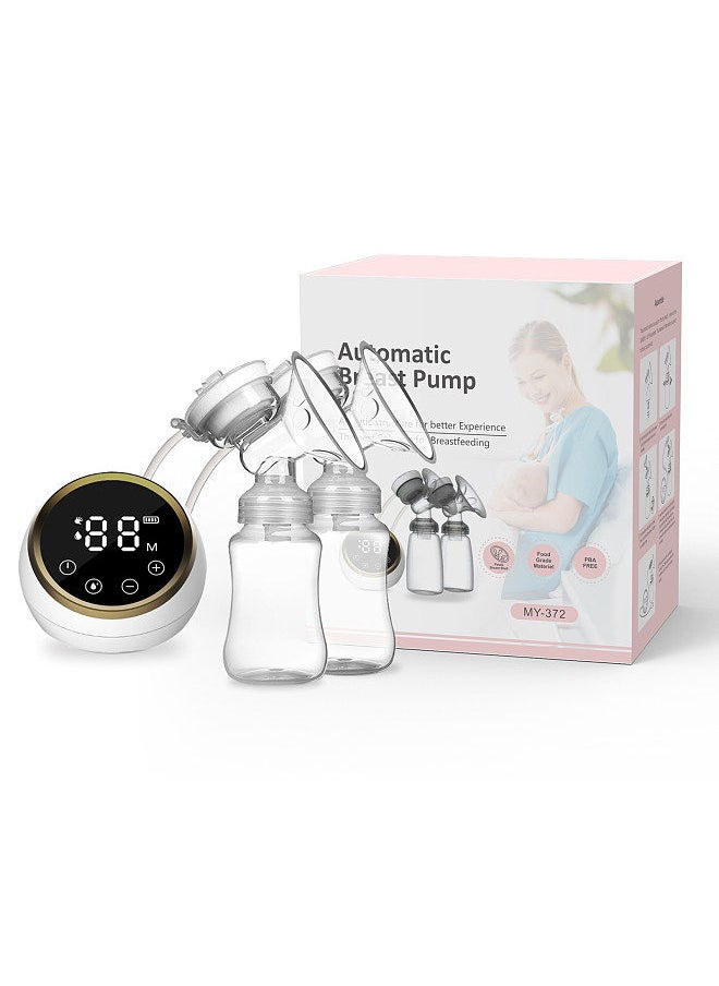 Double Electric Breast Pump Hands Free Breast Pump for Breastfeeding 3 Modes & 9 Adjustable Levels Low Noise Anti-Backflow LED Screen Built-in Battery with 2pcs 150ml Milk Bottles