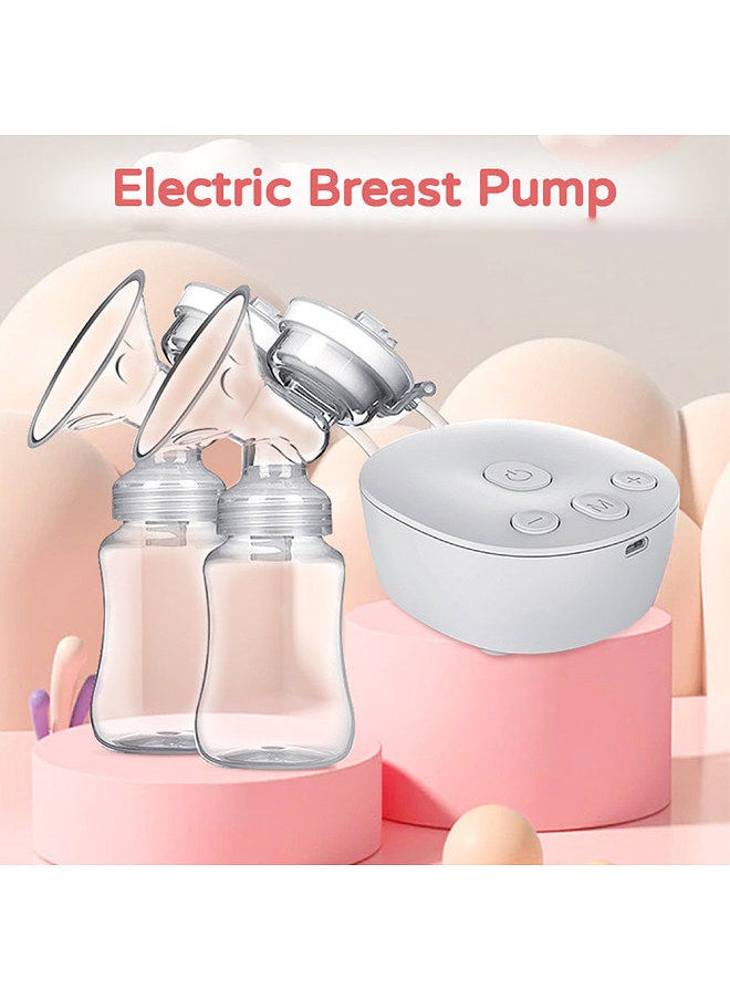 Double Electric Breast Pump Hands Free Breast Pump for Breastfeeding 2 Modes & 9 Adjustable Levels Low Noise Anti-Backflow USB Powered with 2pcs 150ml Milk Bottles