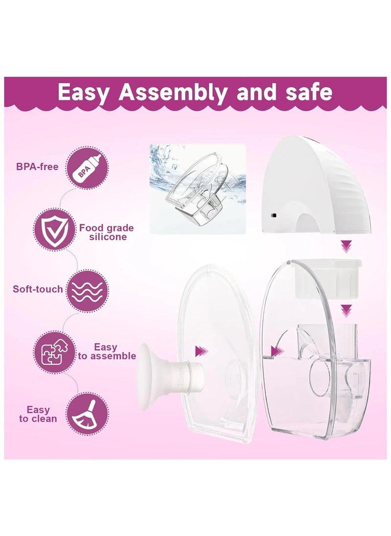 Wearable Hands-Free Breast Pump, Portable with Low Noise, 3 Modes, 9 Levels, Smart Display, and 24mm Shield (Includes 17/19/21mm Flanges