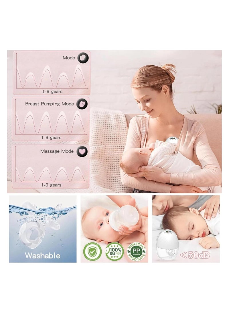 Wearable Hands-Free Breast Pump, Portable with Low Noise, 3 Modes, 9 Levels, Smart Display, and 24mm Shield (Includes 17/19/21mm Flanges