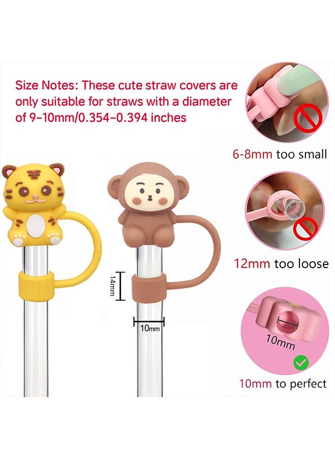 10Pcs Straw Cover Cap for Stanley Cup, Cute Animal Shape Silicone Straw Lids, Reusable Dust-Proof Straw Topper for Stanley Tumbler Accessories, 10mm