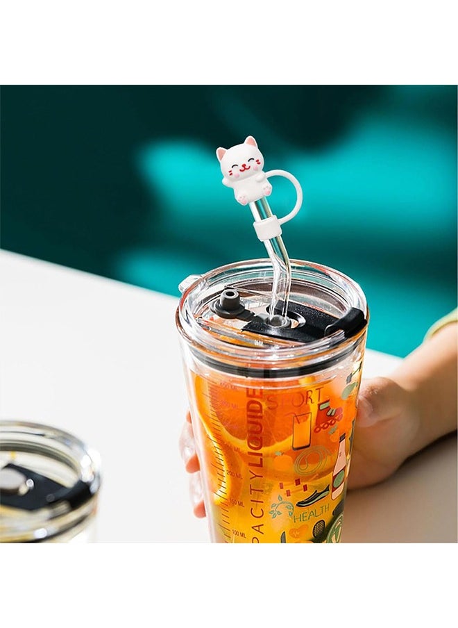 10Pcs Straw Cover Cap for Stanley Cup, Cute Animal Shape Silicone Straw Lids, Reusable Dust-Proof Straw Topper for Stanley Tumbler Accessories, 10mm