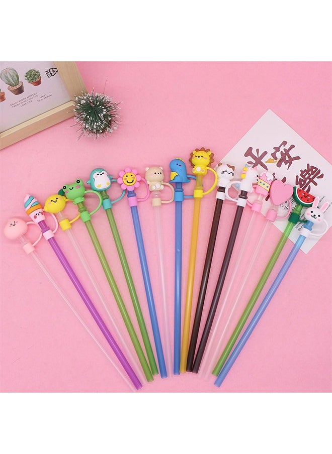 10Pcs Straw Cover Cap for Stanley Cup, Cute Animal Shape Silicone Straw Lids, Reusable Dust-Proof Straw Topper for Stanley Tumbler Accessories, 10mm