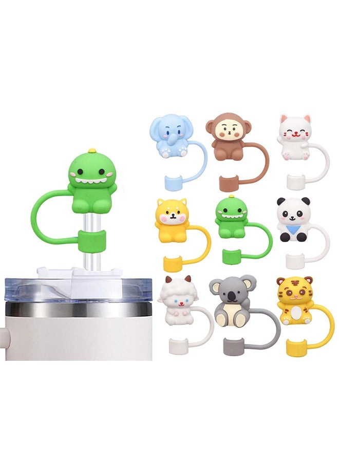 10Pcs Straw Cover Cap for Stanley Cup, Cute Animal Shape Silicone Straw Lids, Reusable Dust-Proof Straw Topper for Stanley Tumbler Accessories, 10mm