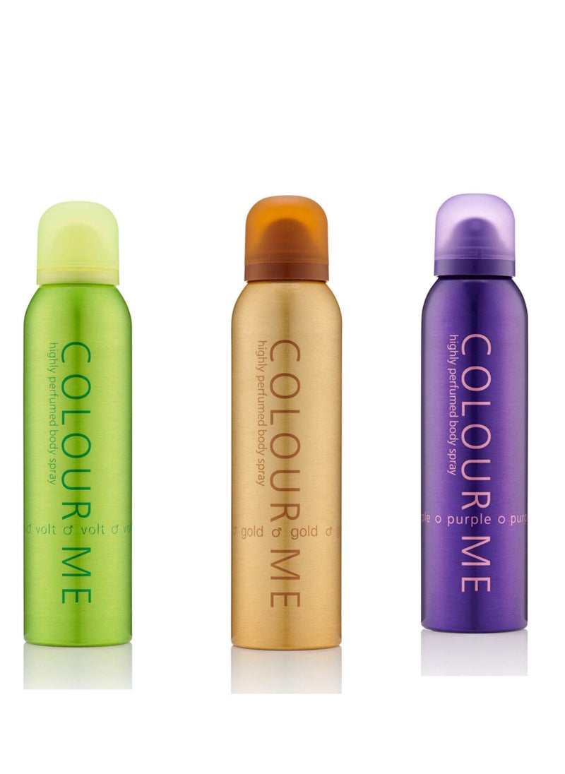 Pack of 3 Body Spray Combo Colour me VLT, PURPLE and GOLD 450ml