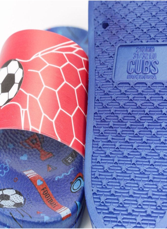 Football Print Everyday Wear eco-friendly PVC Slides for Kids, Lightweight, Easy to Wash and Anti-Slip Soles