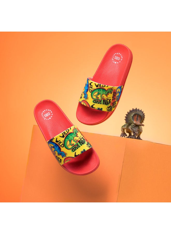 Dinosaur Print Everyday Wear Eco-Friendly Pvc Slides For Kids Lightweight Easy To Wash And Anti-Slip Soles