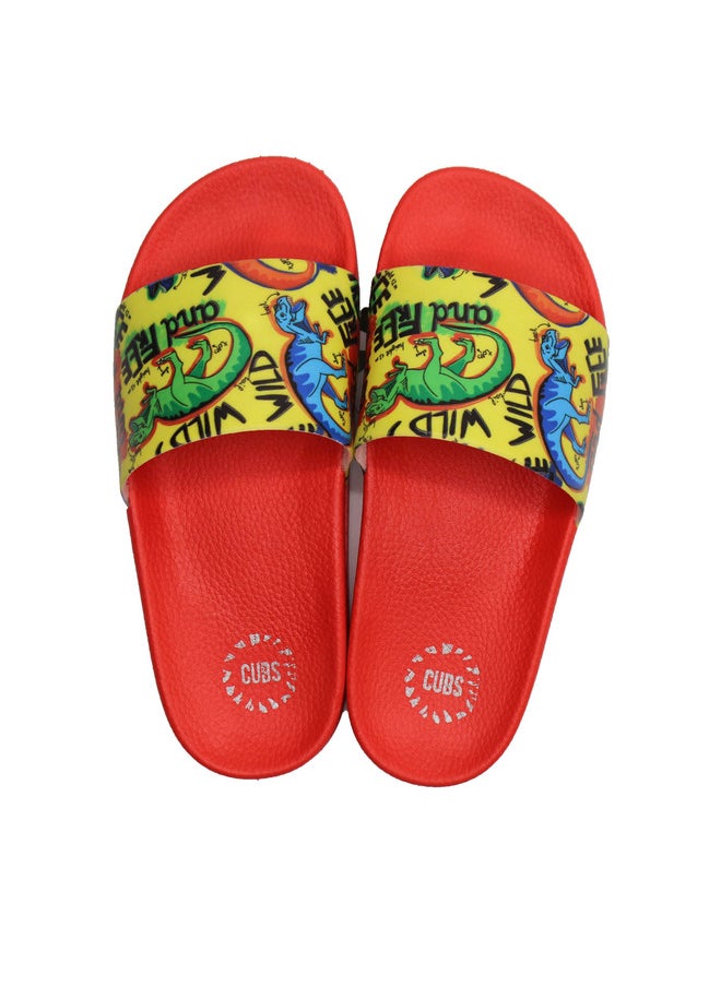 Dinosaur Print Everyday Wear Eco-Friendly Pvc Slides For Kids Lightweight Easy To Wash And Anti-Slip Soles