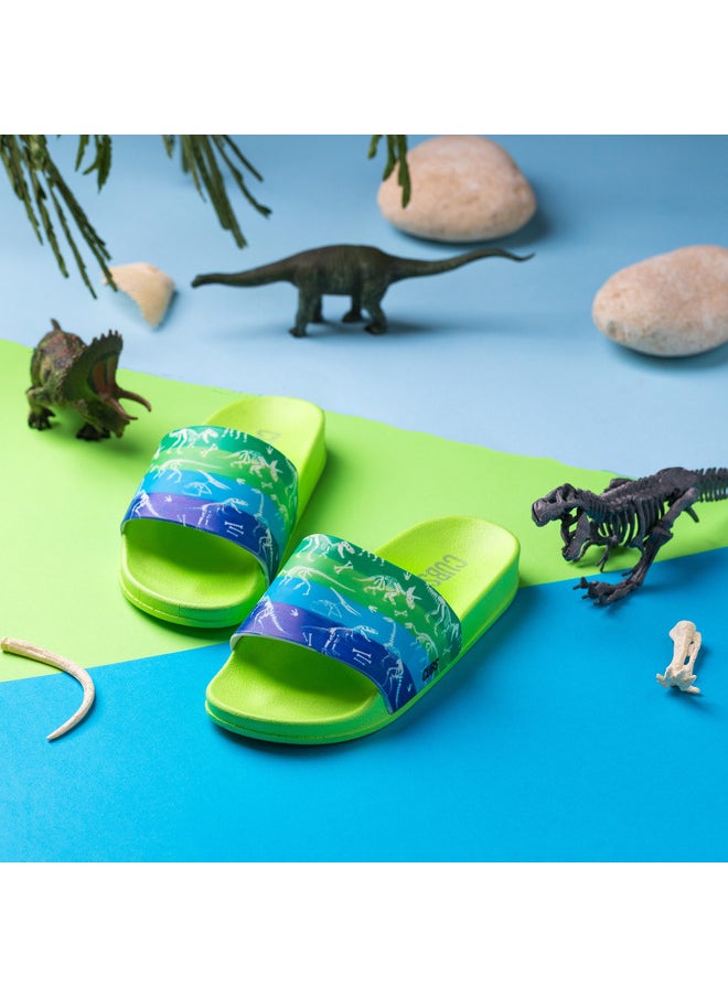 Dinosaur Print Everyday Wear Eco-Friendly Pvc Slides For Kids Lightweight Easy To Wash And Anti-Slip Soles