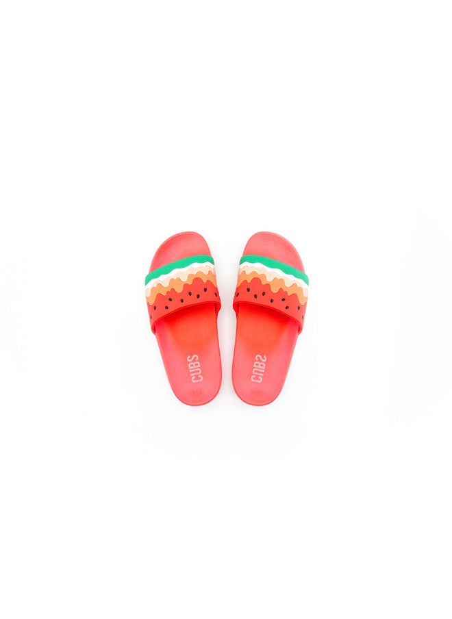 Watermelon Print Everyday Wear Eco-Friendly Pvc Slides For Kids Lightweight Easy To Wash And Anti-Slip Soles