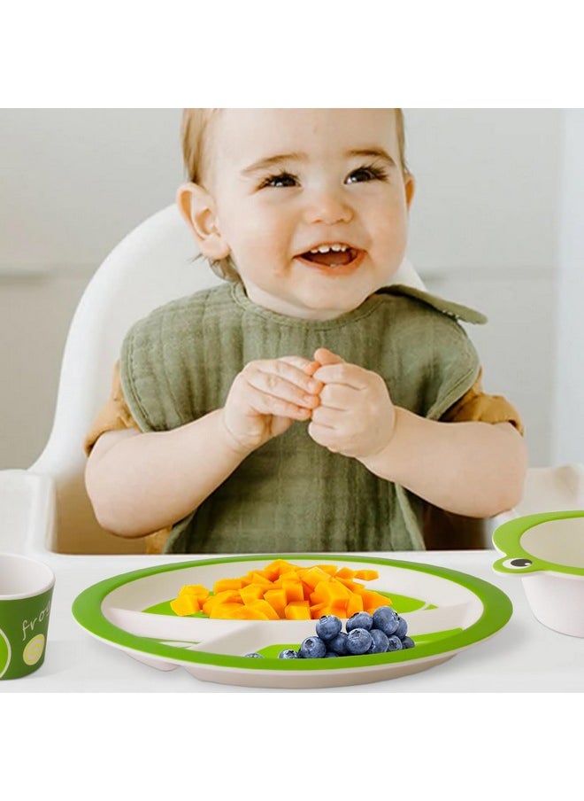 Kids Dinnerware Set, 5Pcs Melaminetoddler Plates And Bowls, Kids Plates, Toddler Dishes, Frog Melamine Plate, Baby Feeding Plates Cups Forks Spoons