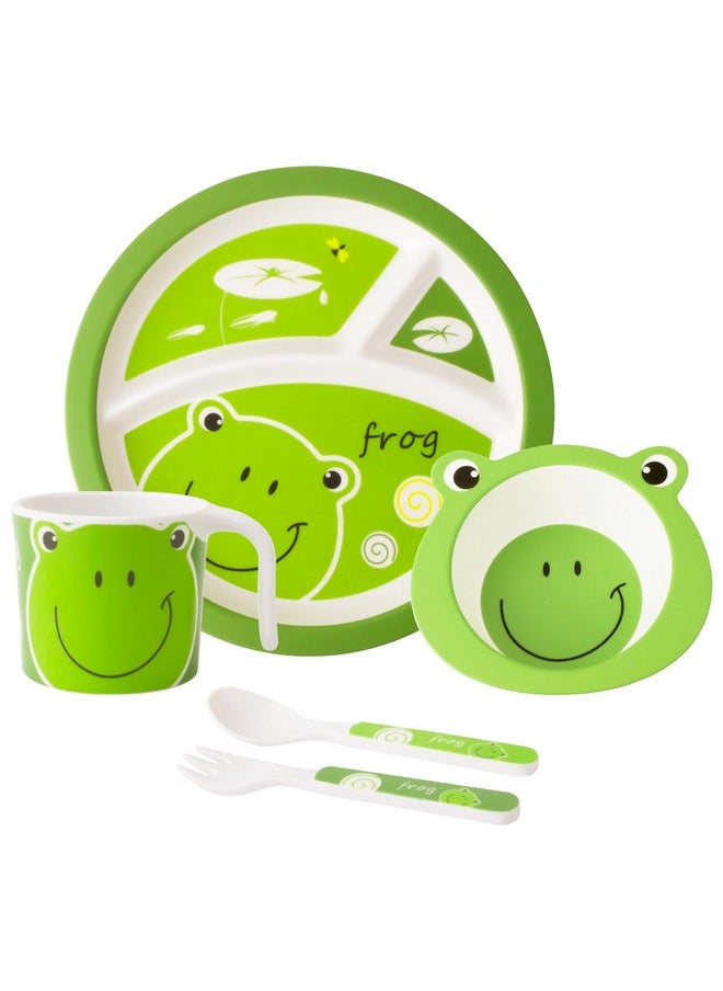 Kids Dinnerware Set, 5Pcs Melaminetoddler Plates And Bowls, Kids Plates, Toddler Dishes, Frog Melamine Plate, Baby Feeding Plates Cups Forks Spoons