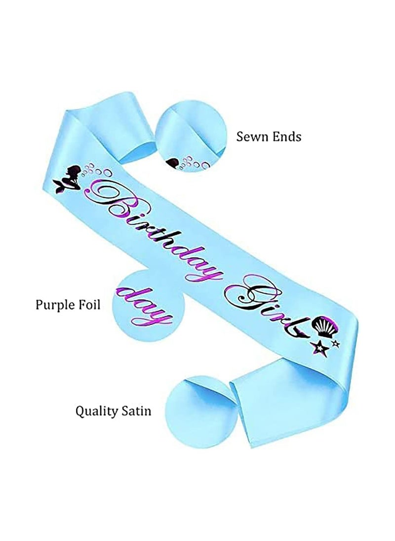 Mermaid Sash Crown Set,Princess Dress Up Crown Gold and Blue Satin Purple Word Glitter Sash for Girls Women's Birthday Party Supplies Decorations