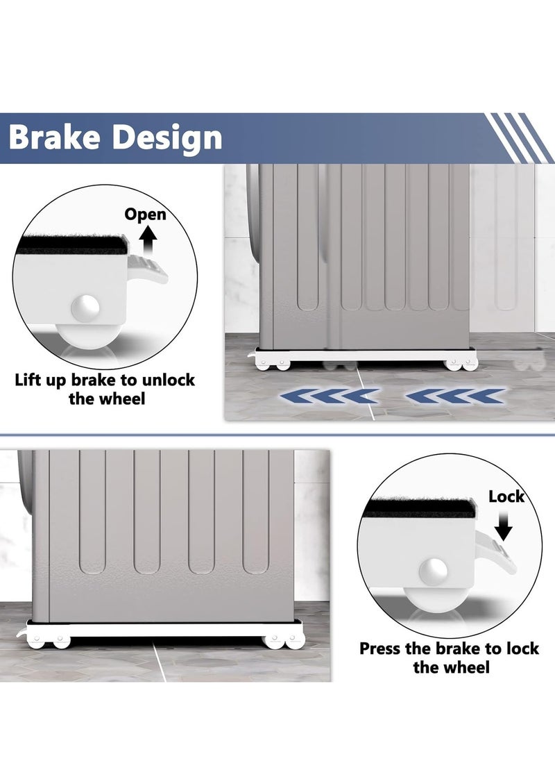 NEW Movable Adjustable Washing Machine Base with Brake – Heavy-Duty Base for Washer, Dryer, Refrigerator, Supports Up to 300kg, White