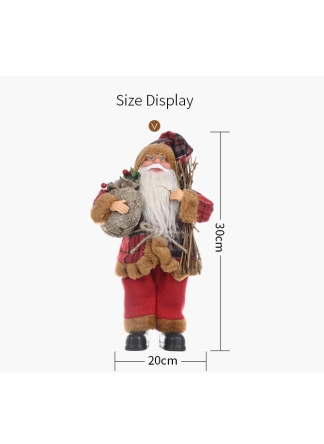 Christmas Santa Figurine Decorations Standing Christmas Santa Claus Doll Santa Knitted Doll Xmas Ornament Cute and durable Gift for Holiday Party Home Decorations（1PCS，30*20CM）